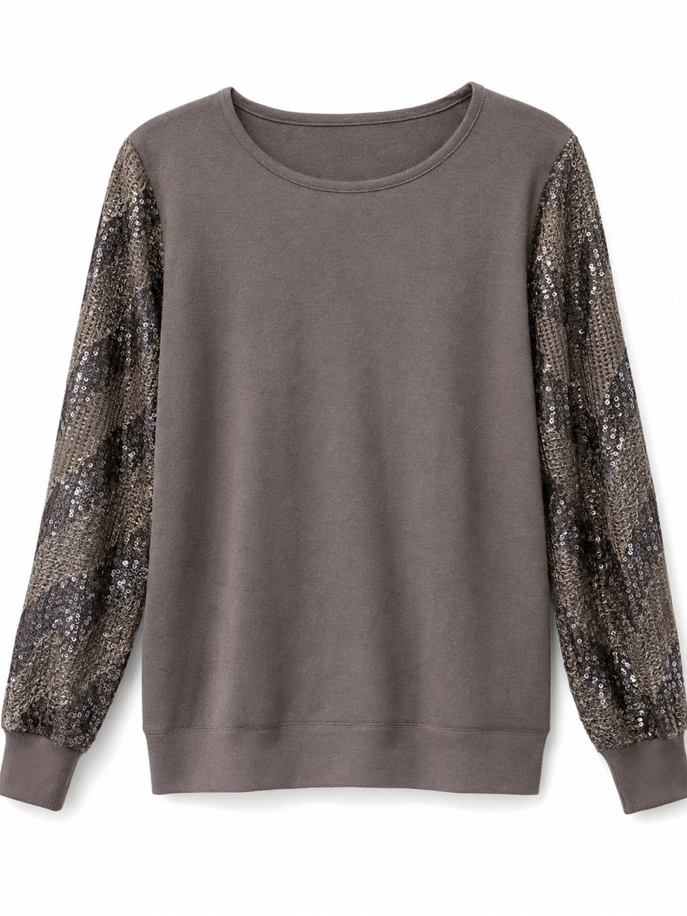 Sequin Long Sleeve Sweater Top Gray Metallic Women’s LG Adrianna Papell